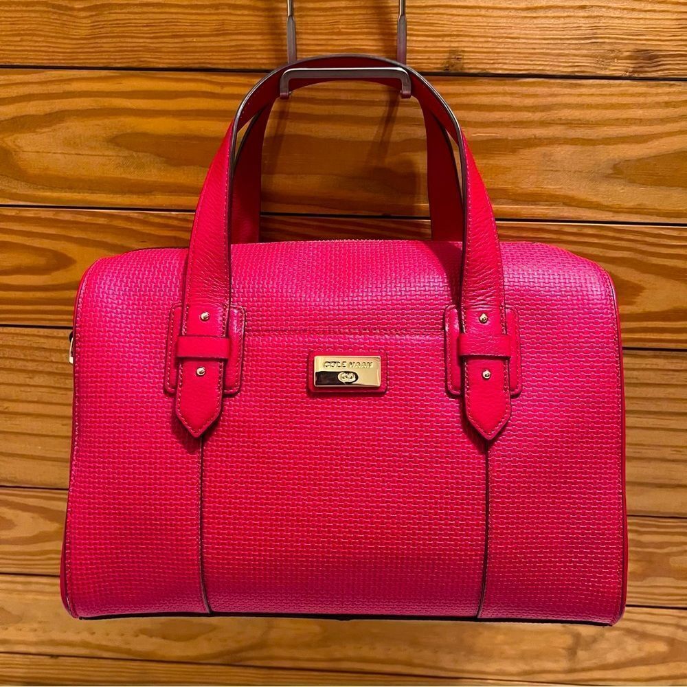 Cole Haan Purse Handbag Boston Bag Red Leather Satchel Crossbody Two way Shoulde